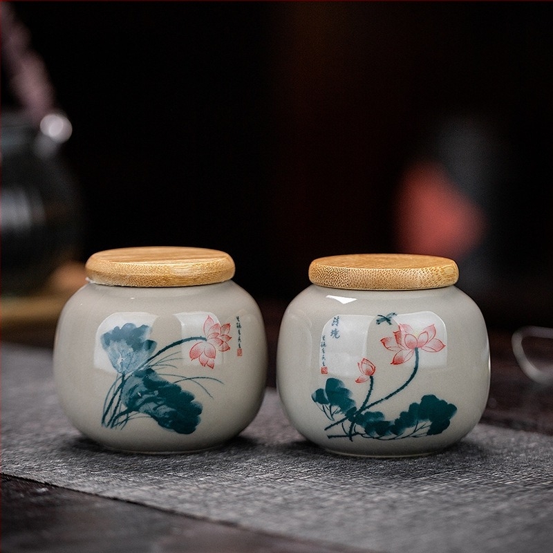 Kék-fehér porcelán teás tartó készlet, kis zárható kerámia teásüveg, tealevelekhez és Dendrobium officinale porhoz, nedvességálló ajándékdoboza.