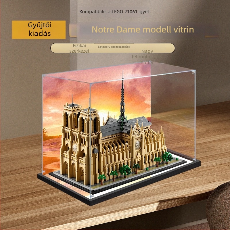 LEGO 21061 Notre Dame épület sor Modellhez akril kijelző doboz, átlátszó porvédő
