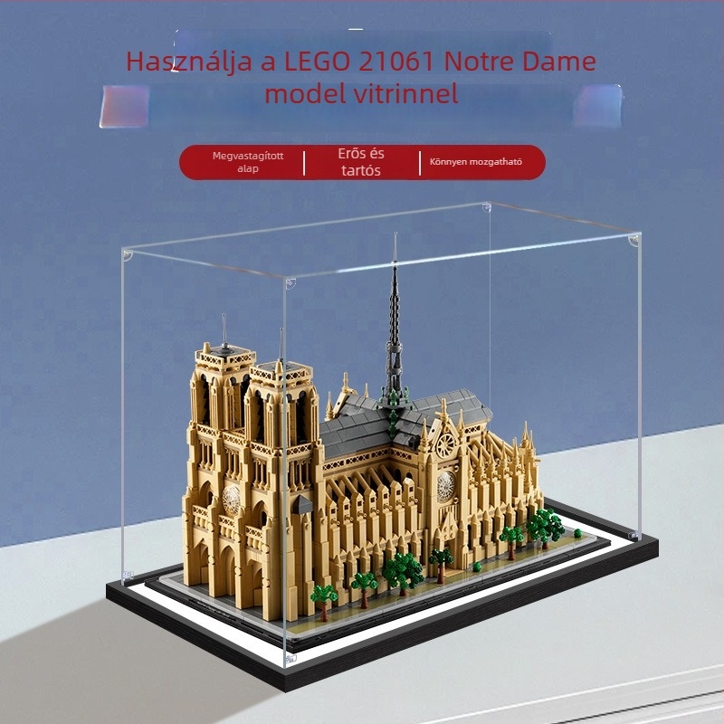 LEGO 21061 Notre Dame épület sor Modellhez akril kijelző doboz, átlátszó porvédő
