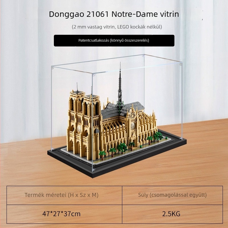 LEGO 21061 Notre Dame épület sor Modellhez akril kijelző doboz, átlátszó porvédő