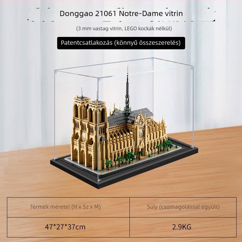 LEGO 21061 Notre Dame épület sor Modellhez akril kijelző doboz, átlátszó porvédő