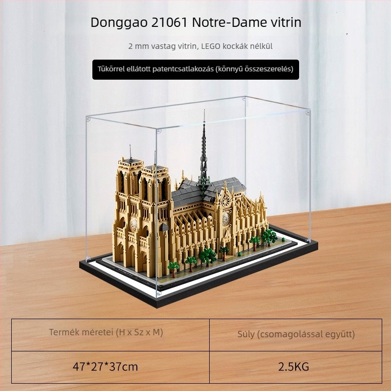 LEGO 21061 Notre Dame épület sor Modellhez akril kijelző doboz, átlátszó porvédő