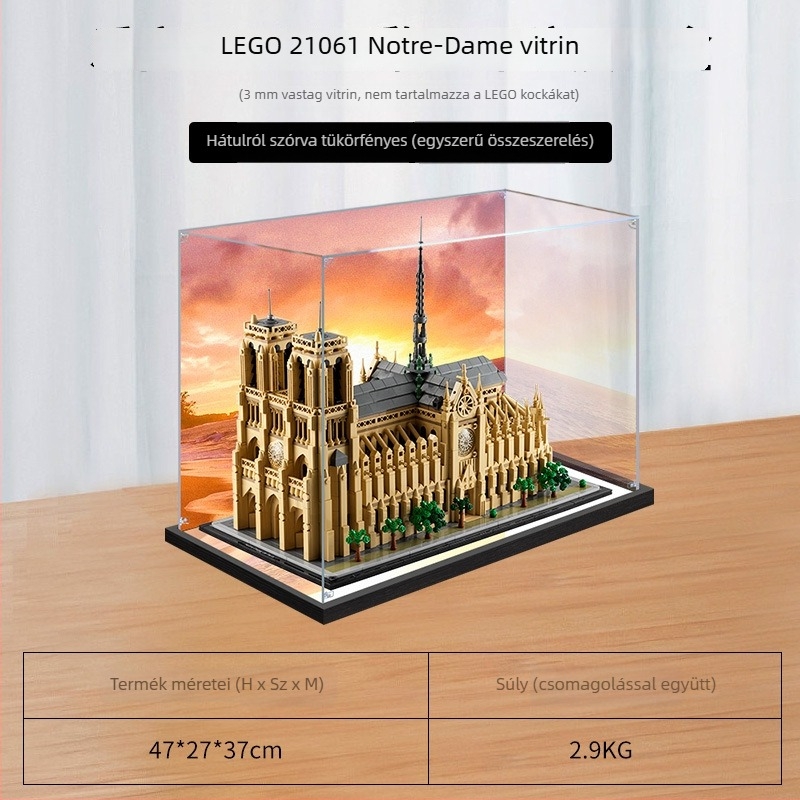 LEGO 21061 Notre Dame épület sor Modellhez akril kijelző doboz, átlátszó porvédő