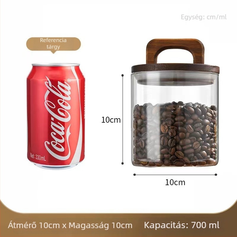 Akácfa fogantyúval és zárható fedéllel ellátott boroszilikát üvegből készült tároló készlet, 800–1000 ml, kávéhoz, teához és mandarin héj száraz termékekhez