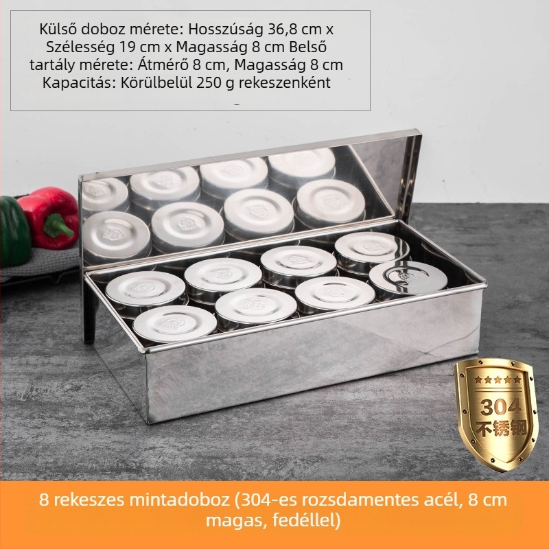 304 rozsdamentes acélból készült fűszer- és mintadoboz étkezőkbe, iskolákba és óvodákba