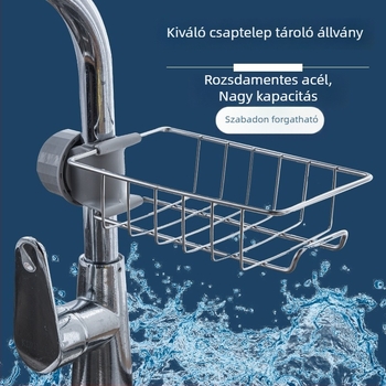 Rozsdamentes acélból készült falra szerelhető konyhai polc mosogatóhoz: rendező szivacsokhoz, edényekhez, szappan és rongyok számára