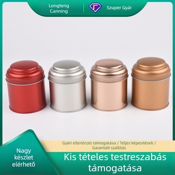 Kerek fémdoboz teához, zárt fedéllel, arany szín, 75 mm átmérő, 90 mm magas, LTD132