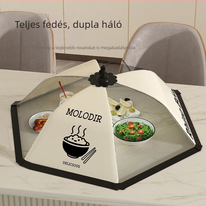 Hajtogatható hálós étkezőfedő, por- és legyek elleni védelem, lefedi a maradékokat, élelmiszer-minőség