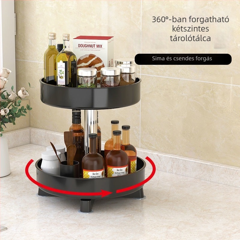 Konyhai 360°-os forgó fűszertartó, 3 rétegű asztali tároló olajnak, sóra, szószra és ecet számára