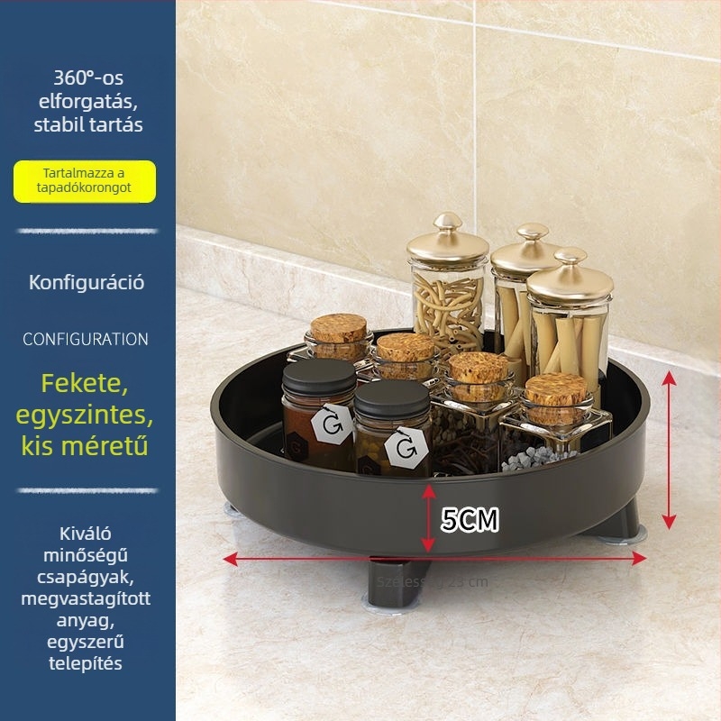 Konyhai 360°-os forgó fűszertartó, 3 rétegű asztali tároló olajnak, sóra, szószra és ecet számára