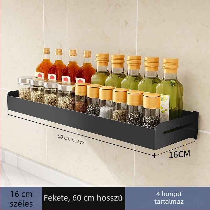 Rozsdamentes acélból készült falra szerelhető konyhai fűszeres polc, fúrásmentes, széles, multifunkcionális tárolás
