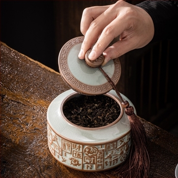 Ge Kiln kettős kerámia teás dobozok – ajándék készlet Pu'er, fekete tea, Tieguanyin és zöld tea számára