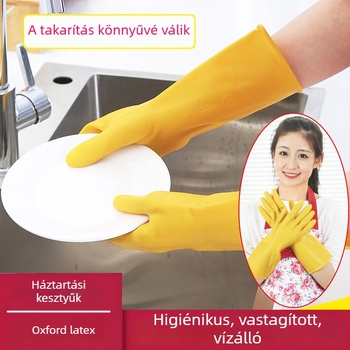 Háztartási konyhai kesztyűk latexből, vízálló és strapabíró, mosogatáshoz és mosáshoz, latex béléses, csúszásmentes és kopásálló
