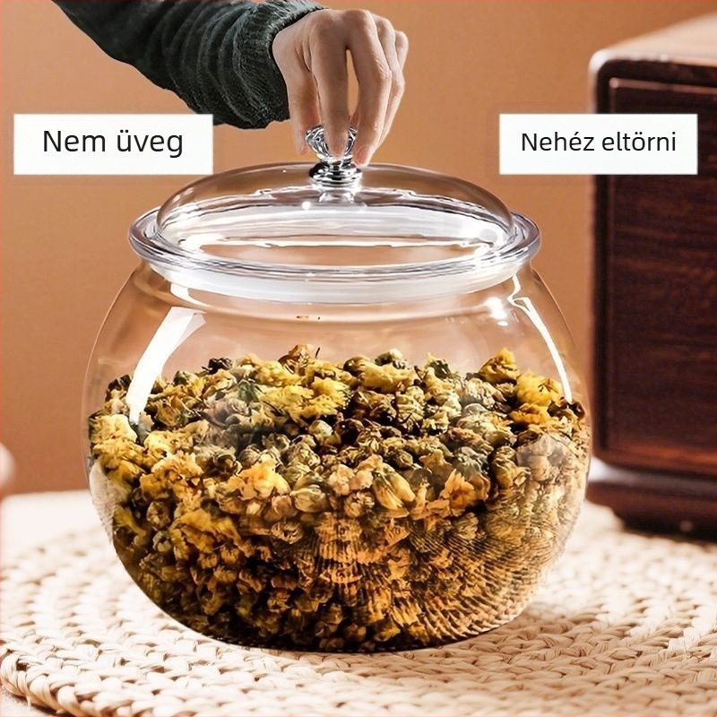 Átlátszó PET műanyag zárható tárolóedény, nagy kapacitású, rizshez, szárított mandarinhéjhoz, virágos teához és hal-zselatinhoz