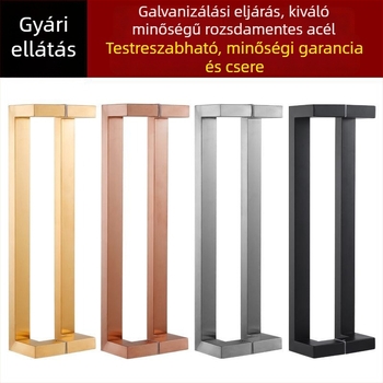 Szálcsiszolt felületű rozsdamentes acél üvegajtó fogantyú négyzet keresztmetszetű csővel, kettős görbű kialakítású, ujjlenyomat-mentes, keretes csúszóajtóhoz