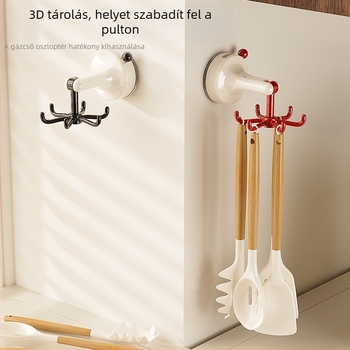 Fúrás nélküli szívókorongos forgó kampó a konyhának — spatula és konyhai eszközök tárolására, többfunkciós tartó