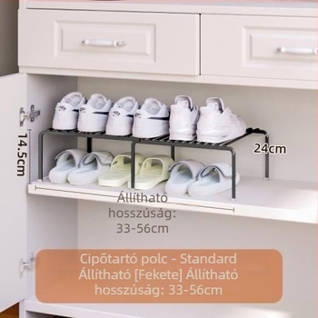 Helytakarékos cipősszekrény beépített elválasztókkal és kihúzható többszintű tárolóval