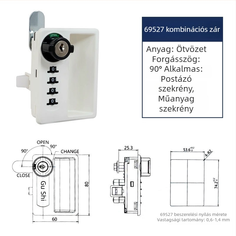 Mechanikus négyjegyű kombinációs zár ABS műanyag és acél szekrényekhez — minimalist dizájn