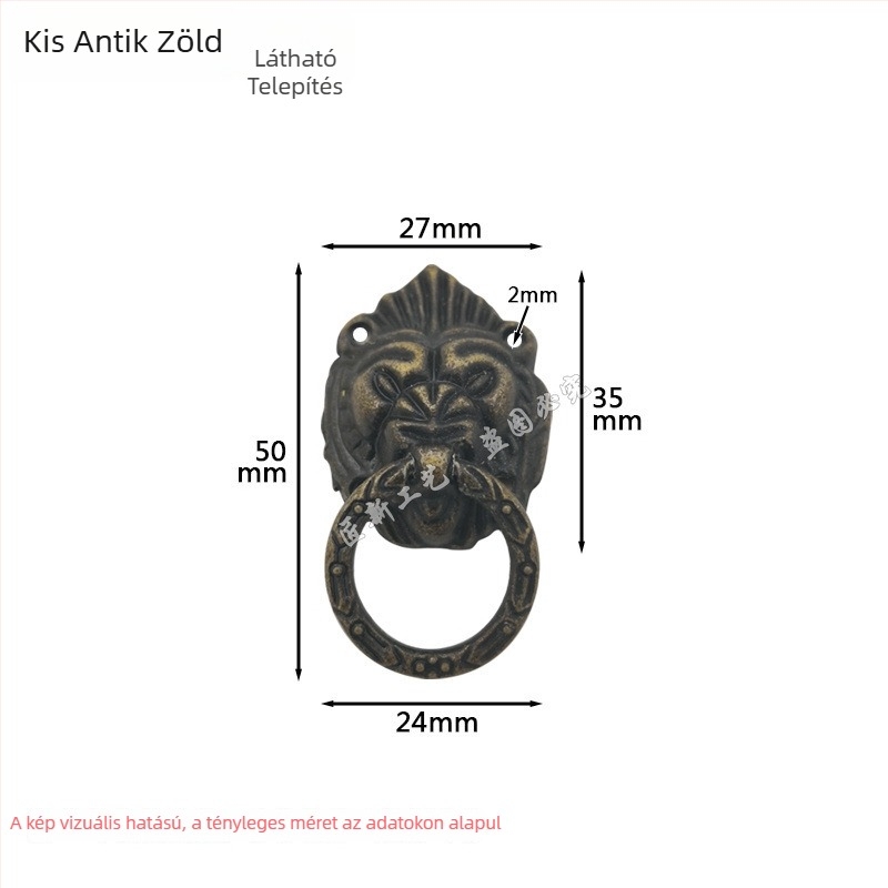 Oroszlánfej alakú ötvözetes fogantyú, antik bronz felülettel, egylyukú szerelés