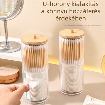 Kétfunkciós, kétszintes, kerek tároló doboz sminklemosó vattakorongokhoz, átlátszó akrilasztali szervező