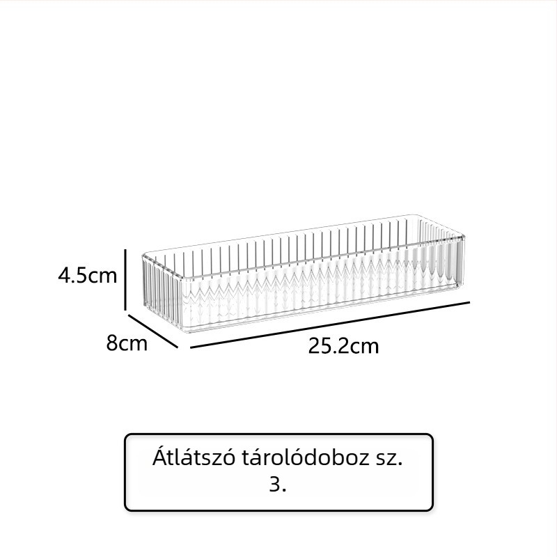 Egymásra rakható, átlátszó akril kozmetikai tároló doboz, fiókkal és beépített polccal sminkasztalhoz, bőrápolási termékekhez és parfümhöz.
