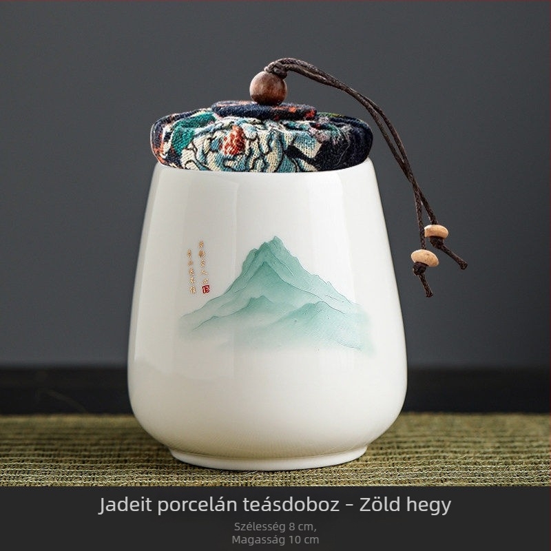 Jade színű kerámia teás tartó, zárható teaüveg, orvosi és kozmetikai felhasználás