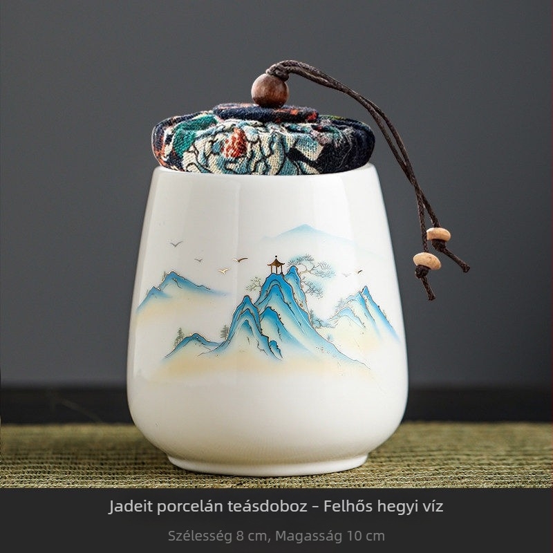 Jade színű kerámia teás tartó, zárható teaüveg, orvosi és kozmetikai felhasználás
