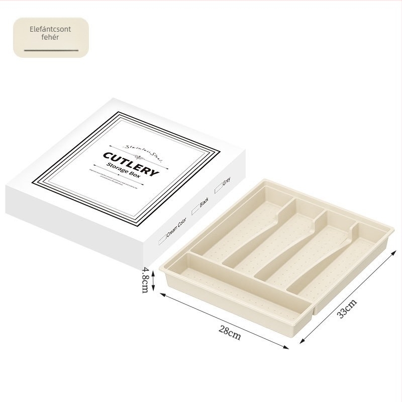 Fedeles evőeszköztároló doboz rekeszekkel, fiókos rendező konyhához vagy asztalhoz, porálló, 2 L, 33 × 28,5 × 5 cm, PP+PET