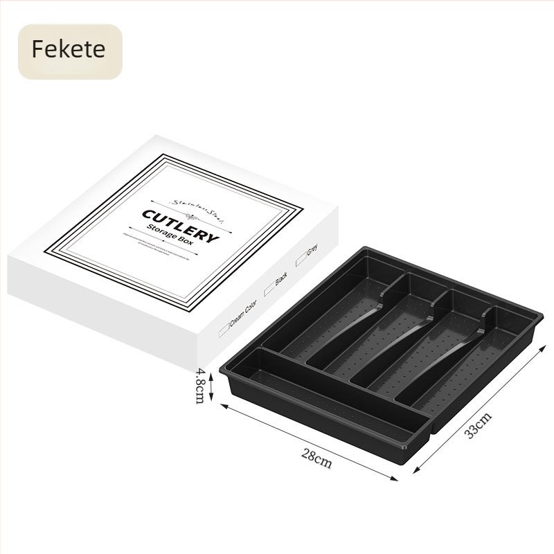 Fedeles evőeszköztároló doboz rekeszekkel, fiókos rendező konyhához vagy asztalhoz, porálló, 2 L, 33 × 28,5 × 5 cm, PP+PET