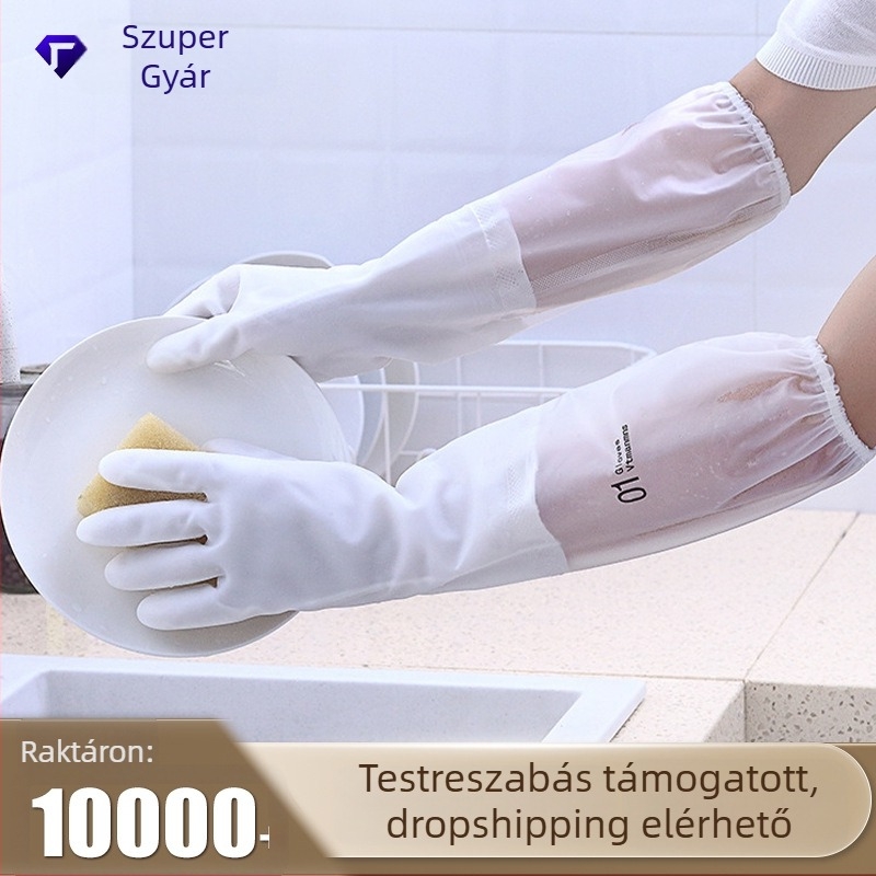Fehér átlátszó hosszított latex kesztyűk otthoni tisztításra, vízálló, 200 darabos csomag