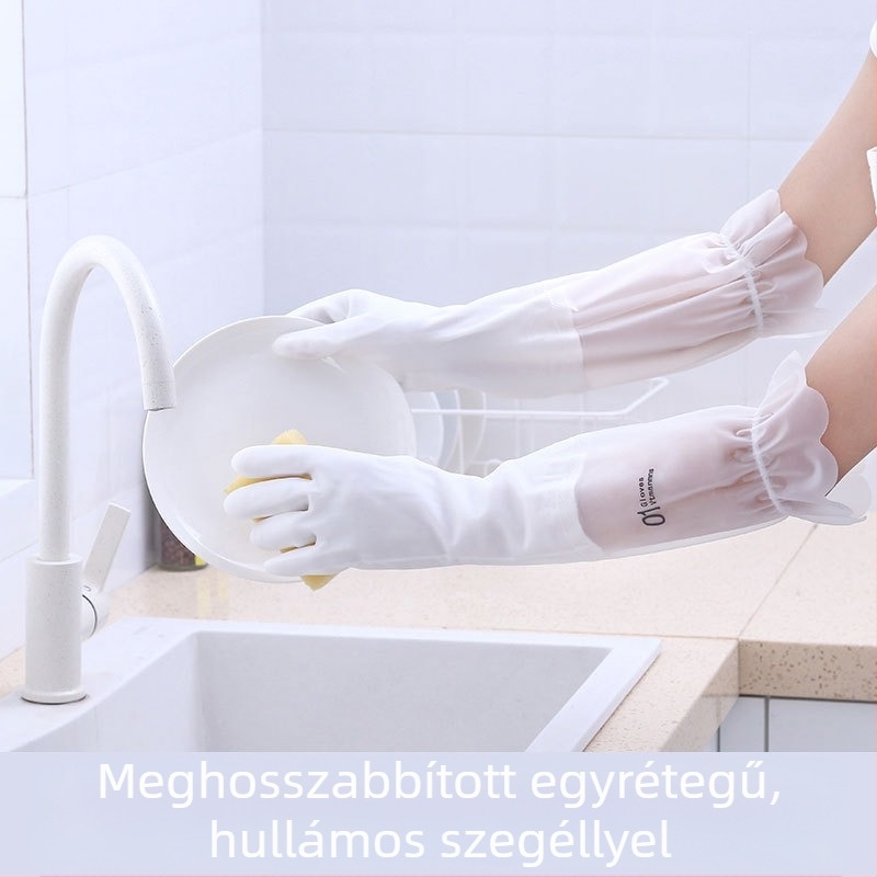 Fehér átlátszó hosszított latex kesztyűk otthoni tisztításra, vízálló, 200 darabos csomag