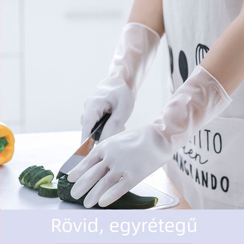 Fehér átlátszó hosszított latex kesztyűk otthoni tisztításra, vízálló, 200 darabos csomag