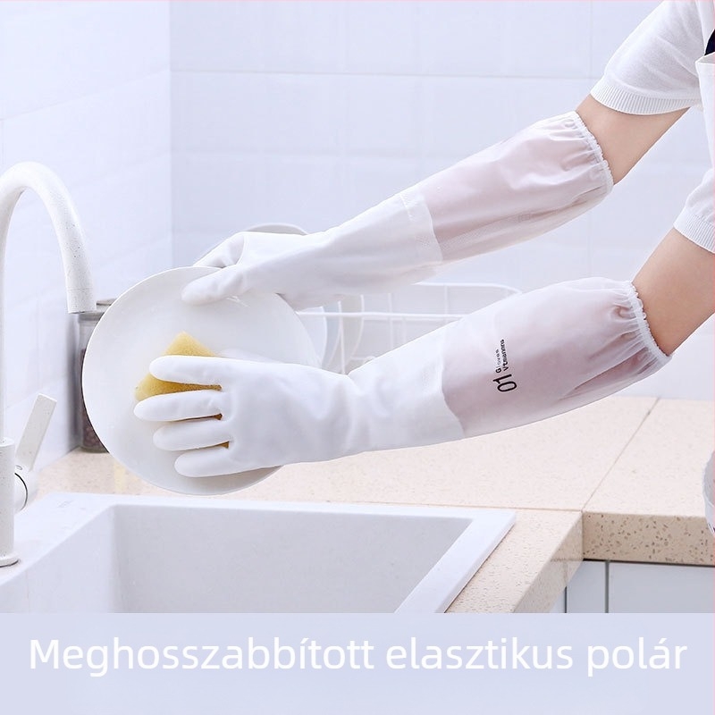 Fehér átlátszó hosszított latex kesztyűk otthoni tisztításra, vízálló, 200 darabos csomag