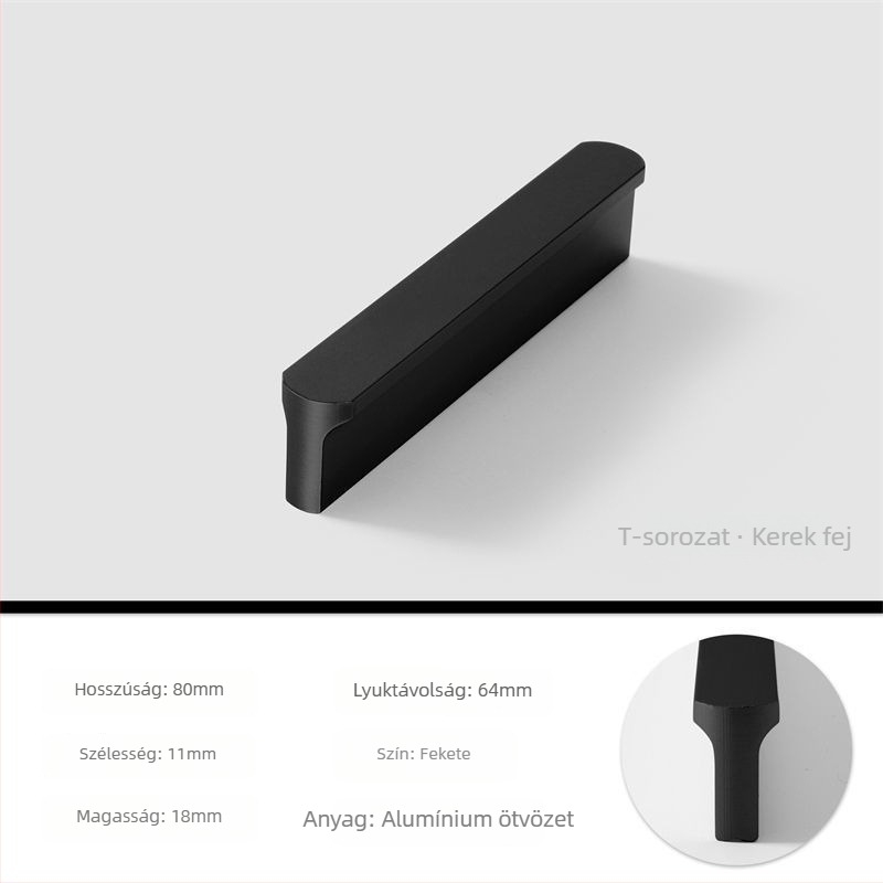 Modern minimalista T-alakú fekete szekrényajtó fogantyú szürke kefés arany felülettel