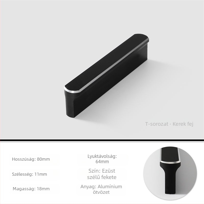 Modern minimalista T-alakú fekete szekrényajtó fogantyú szürke kefés arany felülettel
