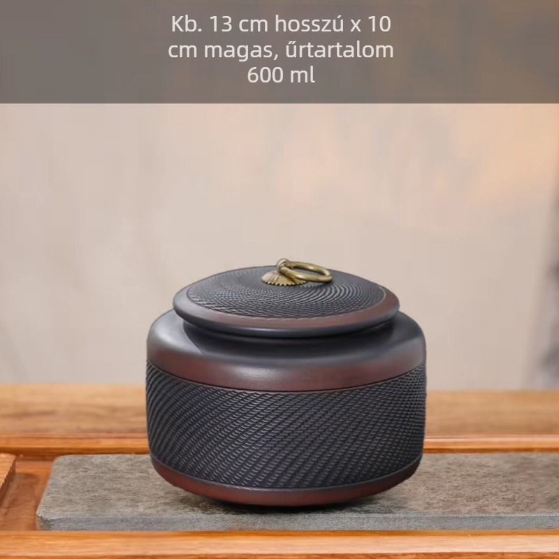 Lezárt kerámi teás tároló lila agyagból Pu'er tea tárolására, nedvességálló, letisztult modern dizájn, elérhető nagy, közepes és kicsi méretben