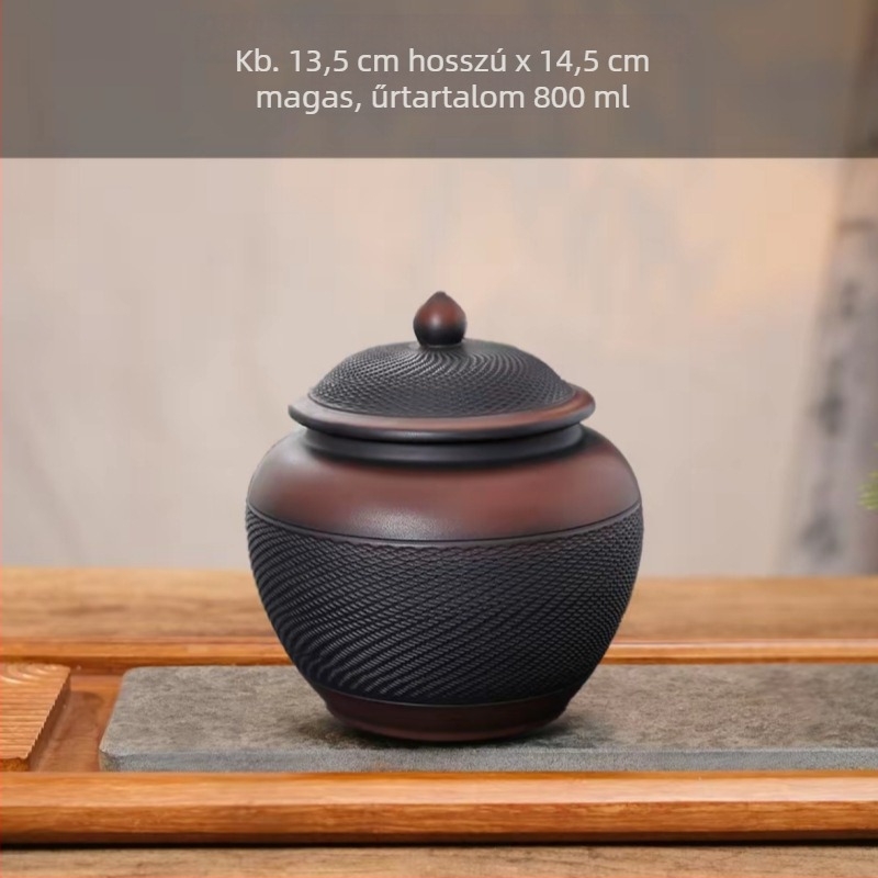 Lezárt kerámi teás tároló lila agyagból Pu'er tea tárolására, nedvességálló, letisztult modern dizájn, elérhető nagy, közepes és kicsi méretben