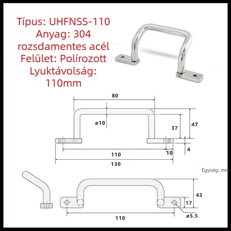 304 rozsdamentes acél fogantyú UWANSS/UHFNSS110/120/160/200, szögletes és kettős görbületű