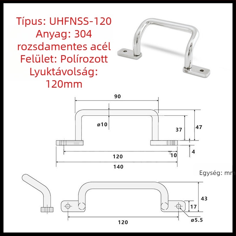 304 rozsdamentes acél fogantyú UWANSS/UHFNSS110/120/160/200, szögletes és kettős görbületű
