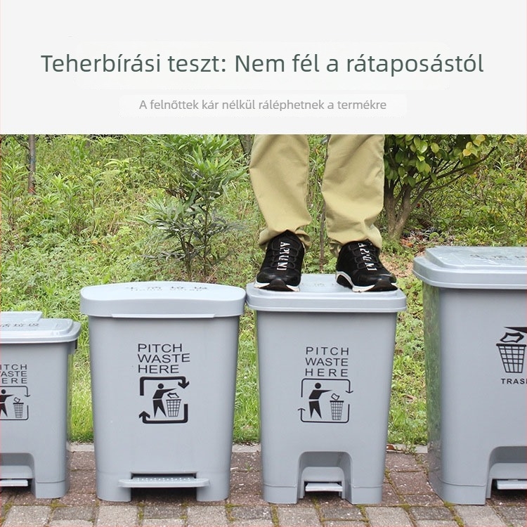 Szürke műanyag pedálos szemetes otthonra és az irodába, hengeres alakú, 12 L vagy nagyobb.
