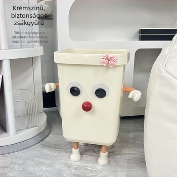 Krémszínű négyszögletes szemetes kosár masnival, nagy kapacitású, otthoni használatra (nappali, hálószoba, fürdőszoba)