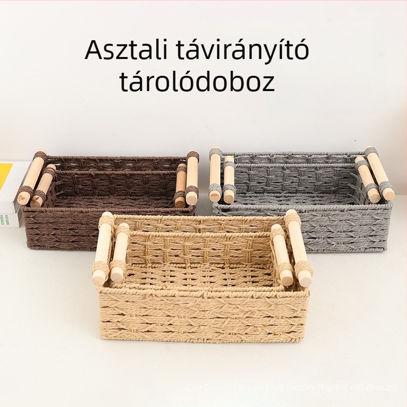 Rattan íróasztal szervező készlet (három darab): tárolókosarak a távirányítókhoz, kulcsokhoz, kozmetikumokhoz és egyéb holmikhoz