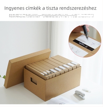Összecsukható tároló doboz fedéllel, hullámos kartonból, 80L, porálló; dokumentumok, könyvek, játékok, uzsonnák és ruhák tárolására; modern, minimalistikus kialakítás; otthon, dolgozószoba és iroda számára.