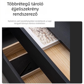 Tömörfa éjjeliszekrény olasz stílusban, letisztult luxus, szabadon álló, fiókos, hálószobai tároló, fekete, kiváló minőség