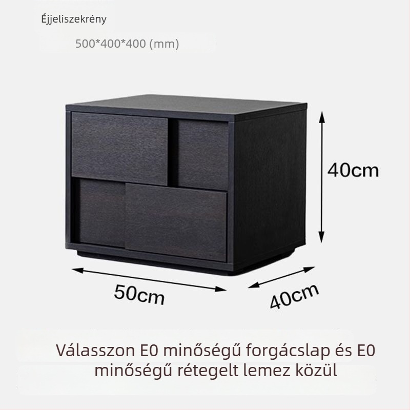 Tömörfa éjjeliszekrény olasz stílusban, letisztult luxus, szabadon álló, fiókos, hálószobai tároló, fekete, kiváló minőség