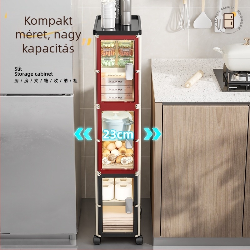 Keskeny rekeszekkel ellátott konyhai padlóállvány tároló, több rétegű, görgőkkel, modern nappalihoz