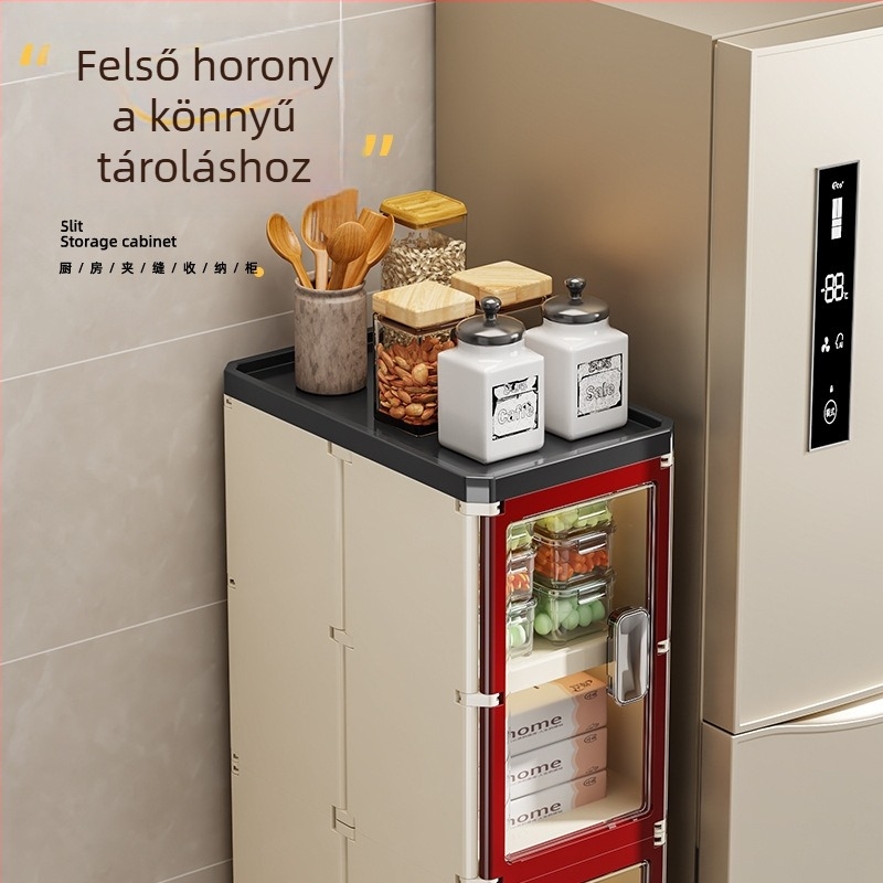 Keskeny rekeszekkel ellátott konyhai padlóállvány tároló, több rétegű, görgőkkel, modern nappalihoz