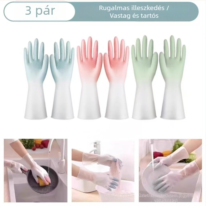 Gradiens színű latex kesztyű, vízálló és csúszásmentes, strapabíró konyhai használatra, mosogatáshoz, ruhák mosásához és otthoni tisztításhoz.