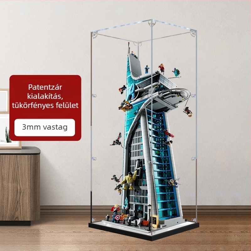 Akril kijelző doboz LEGO 76269 Avengers Tower modellhez – kézzel készített tároló porvédővel