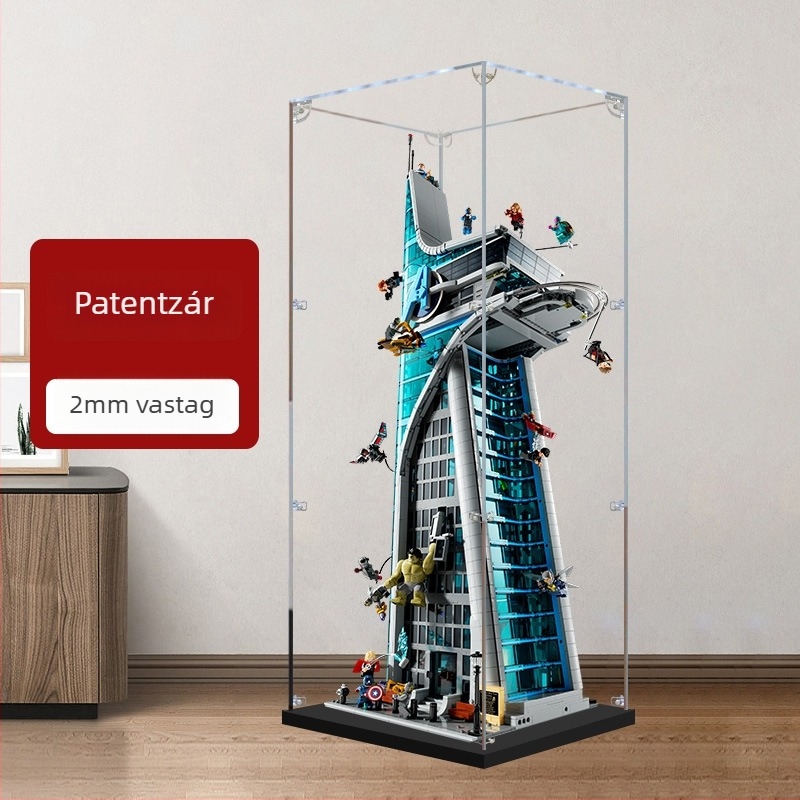Akril kijelző doboz LEGO 76269 Avengers Tower modellhez – kézzel készített tároló porvédővel